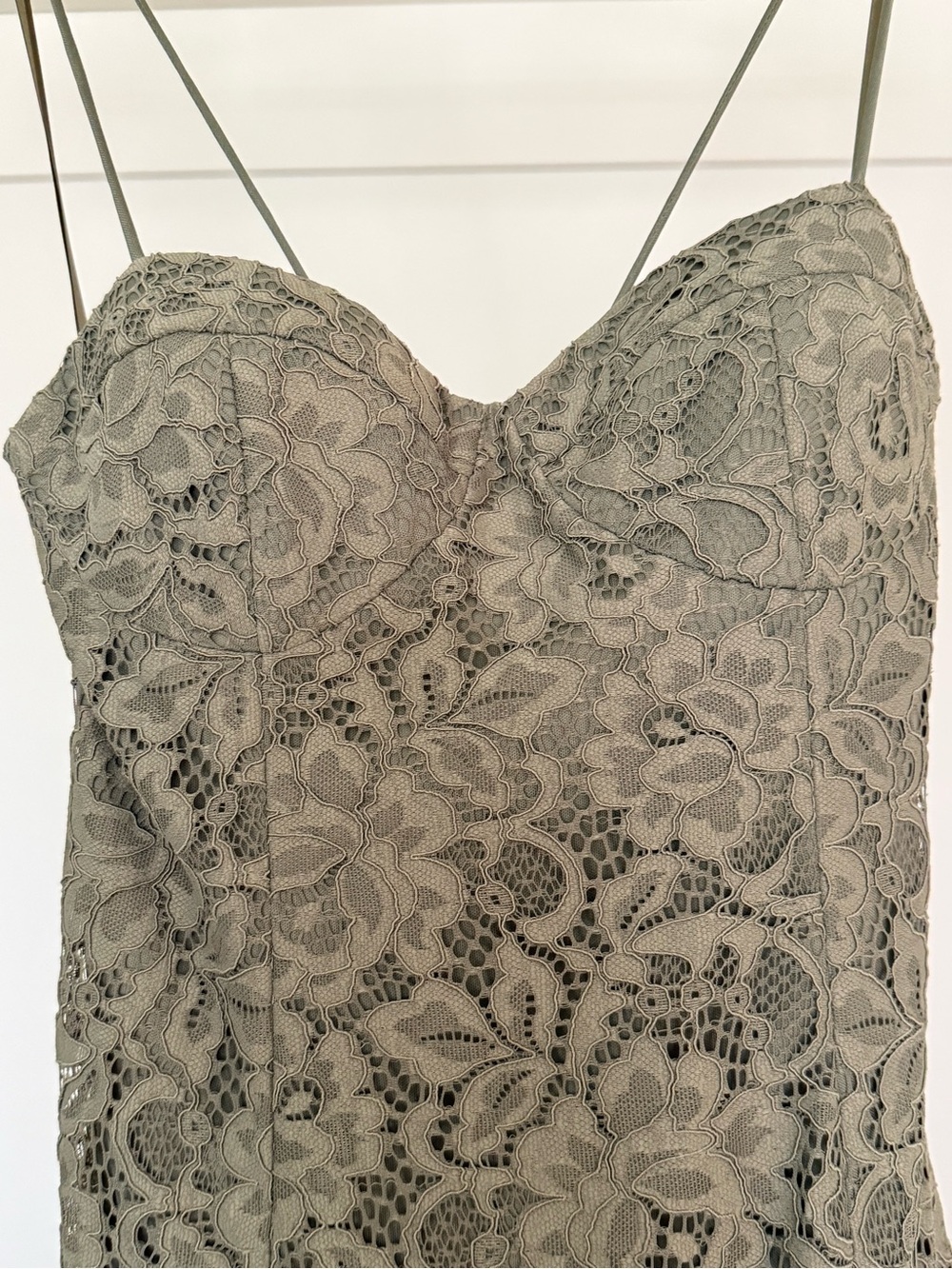 BHLDN Emma Sweetheart Lace Gown Olive Lace Maxi with Spaghetti Straps - Picture 6 of 13